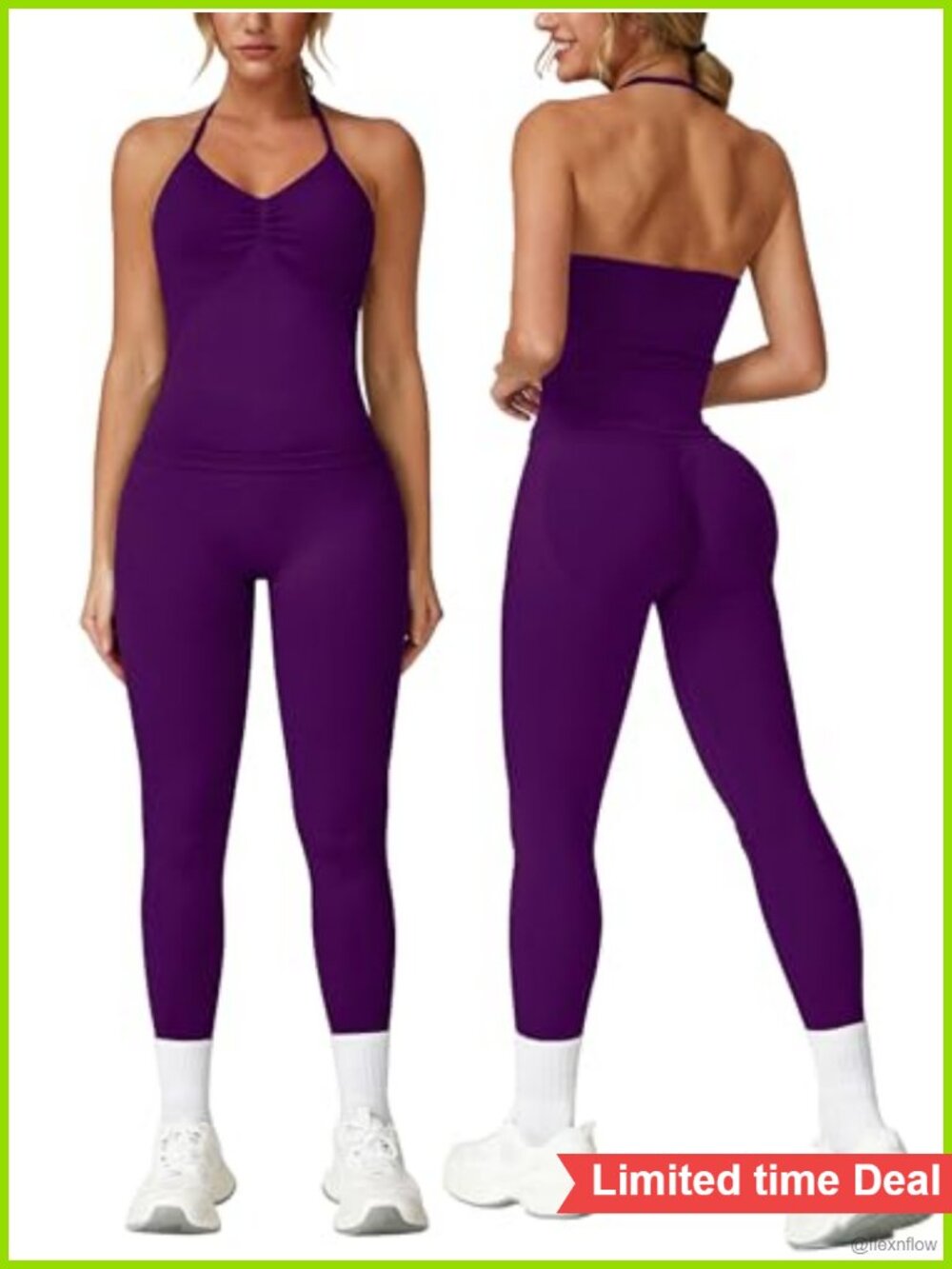 Seamless Workout Set Longline Strappy Top Scrunch Butt Leggings